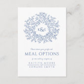 Carte D'accompagnement Options de repas monogramme mariage bleu feuille b (Devant)