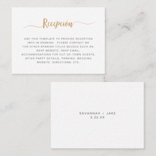 Carte D'accompagnement Or blanc simple Recepciòn (Devant / Derrière)
