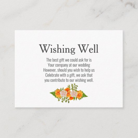 Carte D'accompagnement Or Blush Orange Floral Mariage Wishing well (Devant)