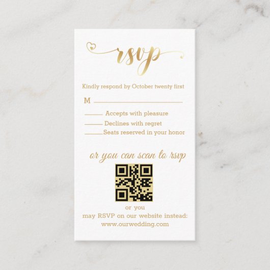 Carte D'accompagnement or moderne photo rsvp mariage chic code qr (Devant)