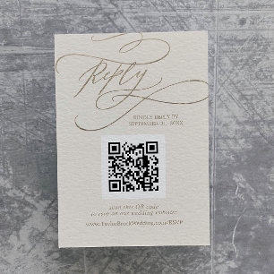 Carte D'accompagnement Or romantique et ivoire Mariage QR Code RSVP