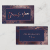 Carte D'accompagnement Or Rose moderne et Merci marbré marine (Devant / Derrière)