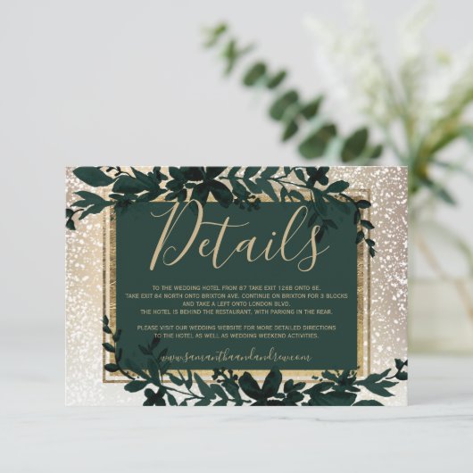 Carte D'accompagnement or typographie feuille neige élégante détails hive (Debout devant)