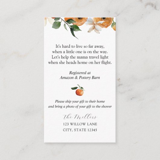 Carte D'accompagnement Orange Blossoms longue distance (Devant)