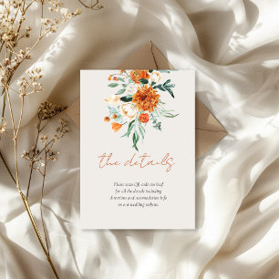 Carte D'accompagnement Orange Boho Fall QR Code Floral Mariage Détails