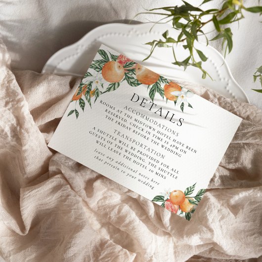 Carte D'accompagnement Orange Botanique Citrus Moderne Mariage Détails