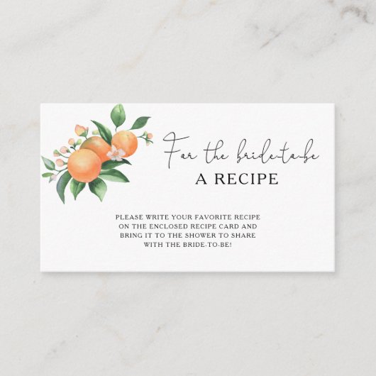 Carte D'accompagnement Orange Citrus - Recette pour la future mariée (Devant)