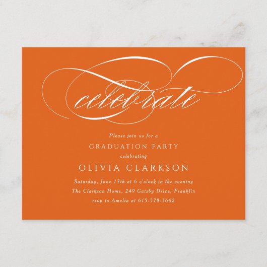 Carte D'accompagnement Orange Moderne Élégant Script Graduation Party (Devant)