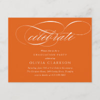 Orange Moderne Élégant Script Graduation Party