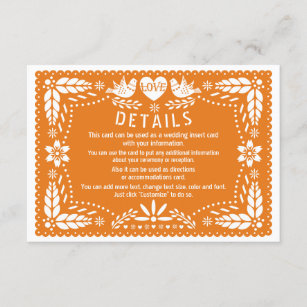 Carte D'accompagnement Orange papel picado inséparables détails mariages