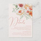 Carte D'accompagnement Orange Peach Spring Été Floral Détails du Mariage (Devant)