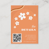 Carte D'accompagnement Orange Retro Daisy Boho QR Code Détails du Mariage (Devant)