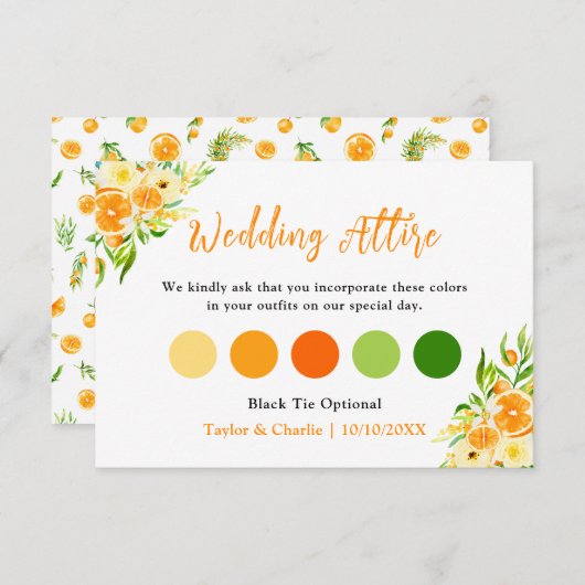 Carte D'accompagnement Oranges Citrus Mariage Code vestimentaire (Devant / Derrière)