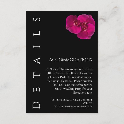 Carte D'accompagnement Orchidées Fuchsia moderne - Détails Mariage - (Dos)