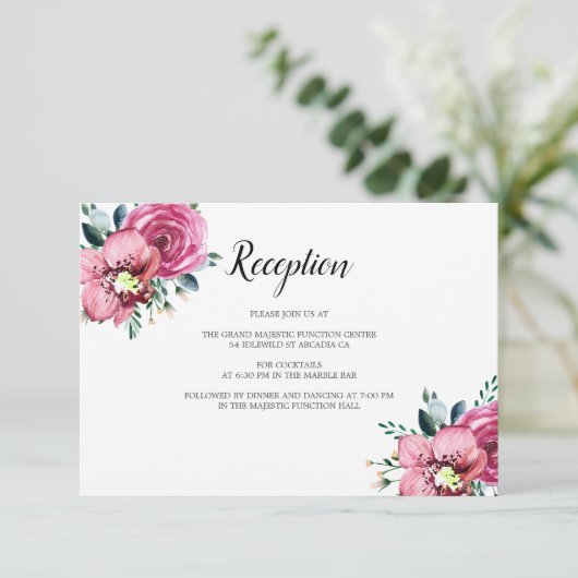 Carte D'accompagnement Orchidées Roses Roses Rose Réception Mariage Flora (Debout devant)