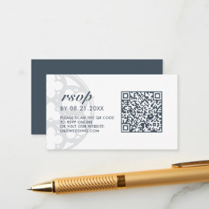 Carte D'accompagnement Orion Blue Élégant Classique Château Code QR RSVP