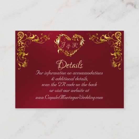 Carte D'accompagnement Ornate Frame & Heart - Red/Gold (Devant)