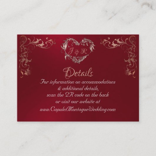 Carte D'accompagnement Ornate Frame & Heart - Red/Rose Gold (Devant)