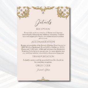 Carte D'accompagnement Ornate rose beige Pearl Vintage Détails de mariage