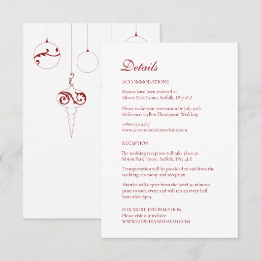 Carte D'accompagnement Ornements Bauble de Noël Rouge d'hiver (Devant / Derrière)