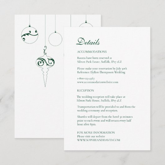 Carte D'accompagnement Ornements Bauble de Noël Vert d'hiver (Devant / Derrière)