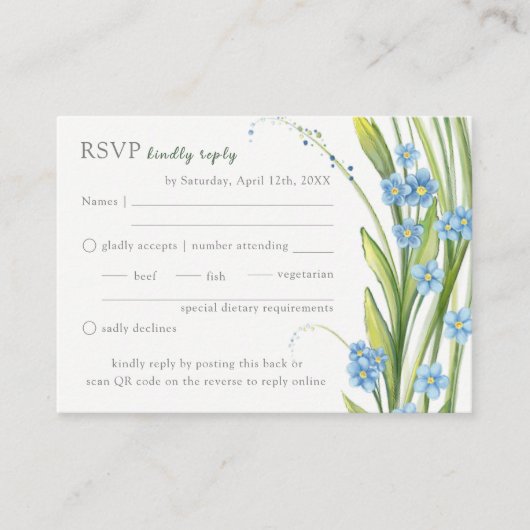 Carte D'accompagnement Oubliez-moi-pas de mariage RSVP QR Code (Devant)