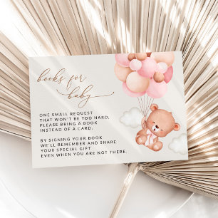 Carte D'accompagnement Ours En Conflit, Ballons Roses, Livres Pour Bébé