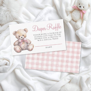 Carte D'accompagnement Ours en gingham rose Baby Shower Tirage de couche-