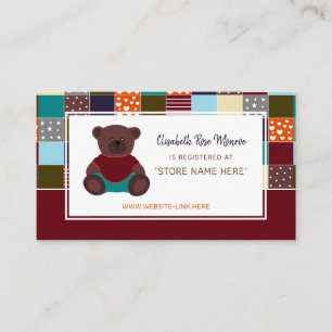 Carte D'accompagnement Ours en patchwork, Liste de Naissance Cadeau Baby 