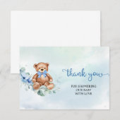 Carte D'accompagnement Ours en peluche floral bleu clair rustique Merci (Devant / Derrière)