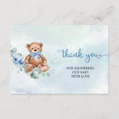 Carte D'accompagnement Ours en peluche floral bleu clair rustique Merci (Devant)