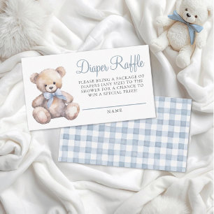 Carte D'accompagnement Ours en Vichy Bleu Baby Shower Diaper Raffle