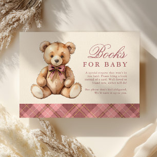 Carte D'accompagnement Ours en Vichy Rose Livres Pour Bébé Cadeau de Nais