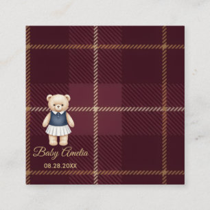 Carte D'accompagnement Ourson classique polo prépa plaid Baby Shower