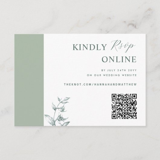 Carte D'accompagnement Pale Green Elegant QR Code RSVP Mariage (Devant)