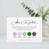Carte D'accompagnement Palette couleur Emerald Green violet Mariage Attir (Debout devant)