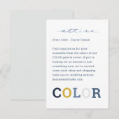 Carte D'accompagnement Palette de couleurs de mariage Code vestimentaire (Devant / Derrière)