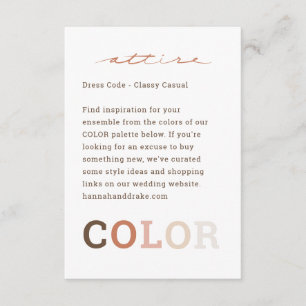 Carte D'accompagnement Palette de couleurs de mariage Code vestimentaire
