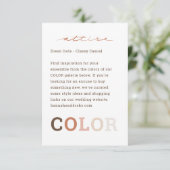 Carte D'accompagnement Palette de couleurs de mariage Code vestimentaire (Debout devant)