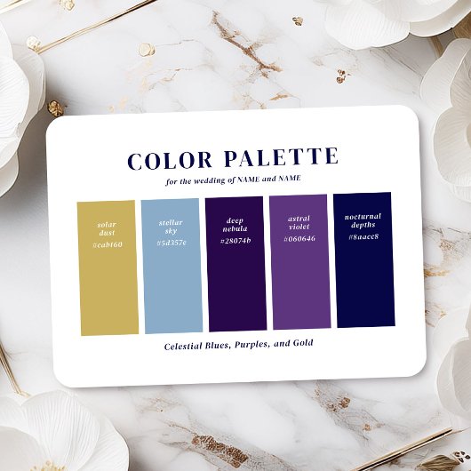 Carte D'accompagnement Palette de couleurs Mariage céleste bleu foncé et