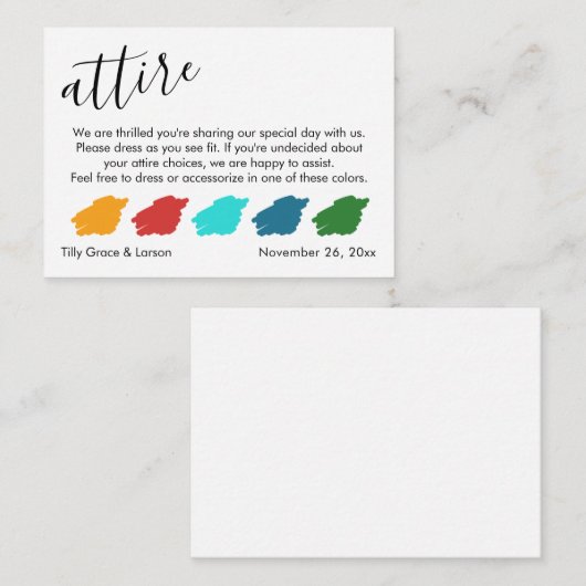 Carte D'accompagnement Palette de couleurs Suggestions Mariage Invité Att (Devant / Derrière)