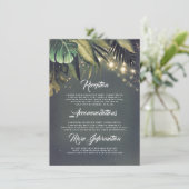Carte D'accompagnement Palm Feuille String Lights Beach Wedding Détails (Debout devant)