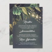 Carte D'accompagnement Palm Feuille String Lights Beach Wedding Détails (Devant / Derrière)