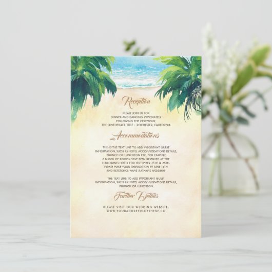 Carte D'accompagnement Palm Tree and Seaside Mariage Détails (Debout devant)