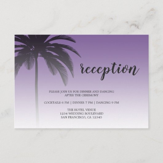 Carte D'accompagnement Palm Tree Beach Tropical Violet Réception de maria (Devant)