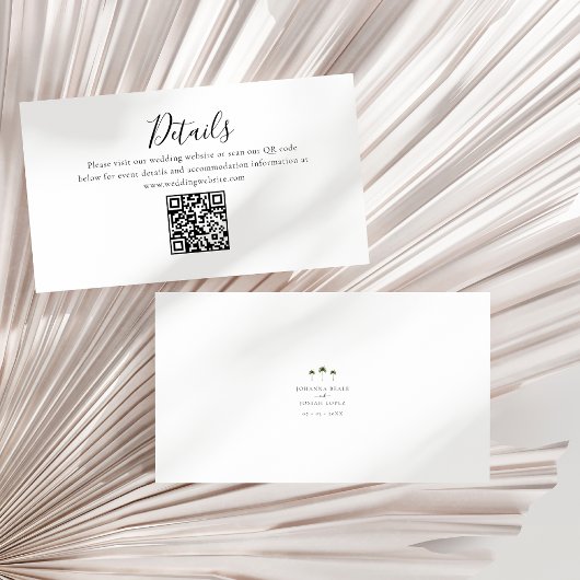 Carte D'accompagnement Palm Tree Minimal Script Details QR Code Wedding