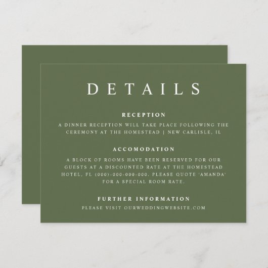 Carte D'accompagnement Palm Tree Tropical Minimal Beach Wedding Détails (Devant / Derrière)