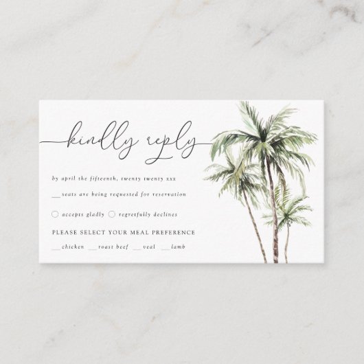 Carte D'accompagnement Palm Tree Tropical | Réponse RSVP de mariage minim (Devant)