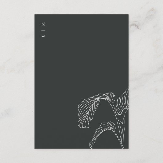 Carte D'accompagnement Palme feutrée Croquis Noir Blanc Mariage Réception (Dos)