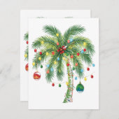 Carte D'accompagnement Palmier de Noël tropical avec lumières et ornam (Devant / Derrière)